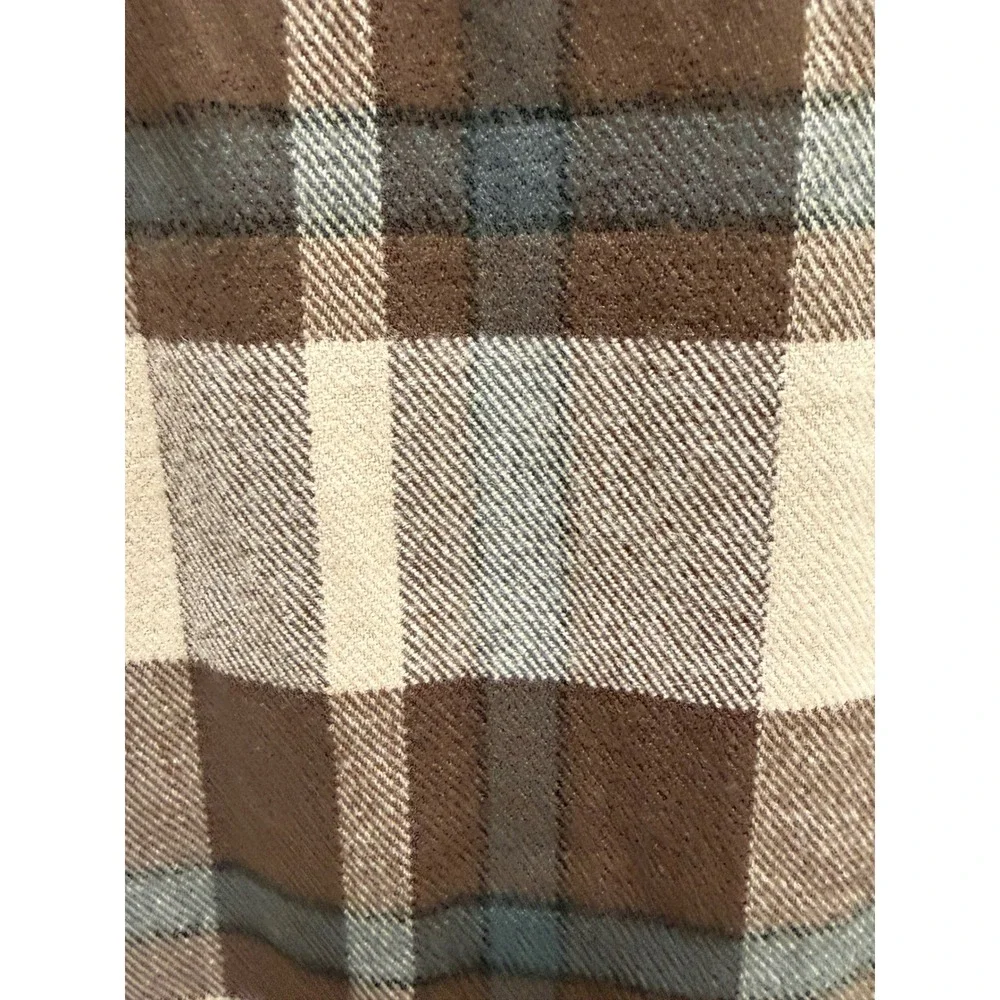 Brown Plaid Cashmere Blend Scarf Tan Grey Checkered Winter Fringe Wrap Accessory